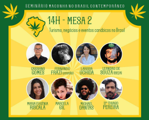 Mesa 2 - Turismo, negócios e eventos canários no Brasil Cassiano Gomes - diretor da Abrace Esperança Fernando Frazi (Jarrão) - sócio-fundador da Squadafum Larissa Uchida - CEO da ExpoCannabis Brasil Leandro de Souza (Beça) - sócio e produtor cultural da Ganjah Coffeeshop Maria Eugênia Riscala - sócia-fundadora da Kaya Mind Marcela Gil - artista visual da Marcha da Maconha / RJ Michael Dantas - advogado da Marcha da Maconha / SP Thiago Pereira - professor da UERJ